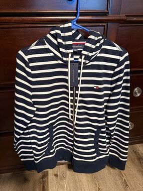 Tommy Hilfiger Navy & White Striped Hoodie Jacket